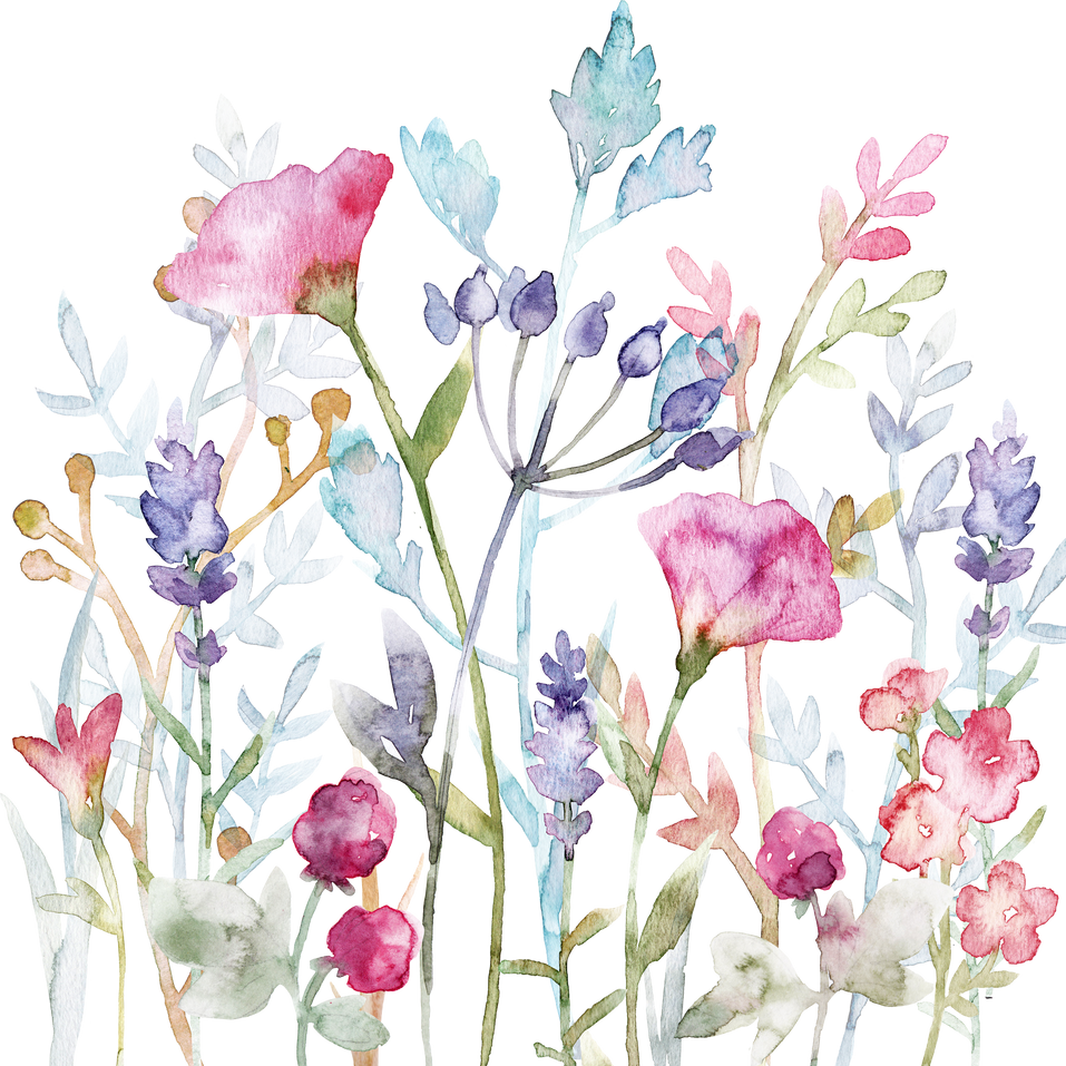 flowers, watercolor, berries, leaves, flower bouquet, bloom,